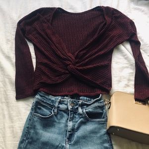 Red Long Sleeve Top Scoop Back